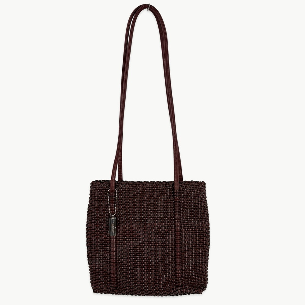 Vintage Nine West Woven Faux Leather Tote Bag Brown Y2K Shoulder Minimalist